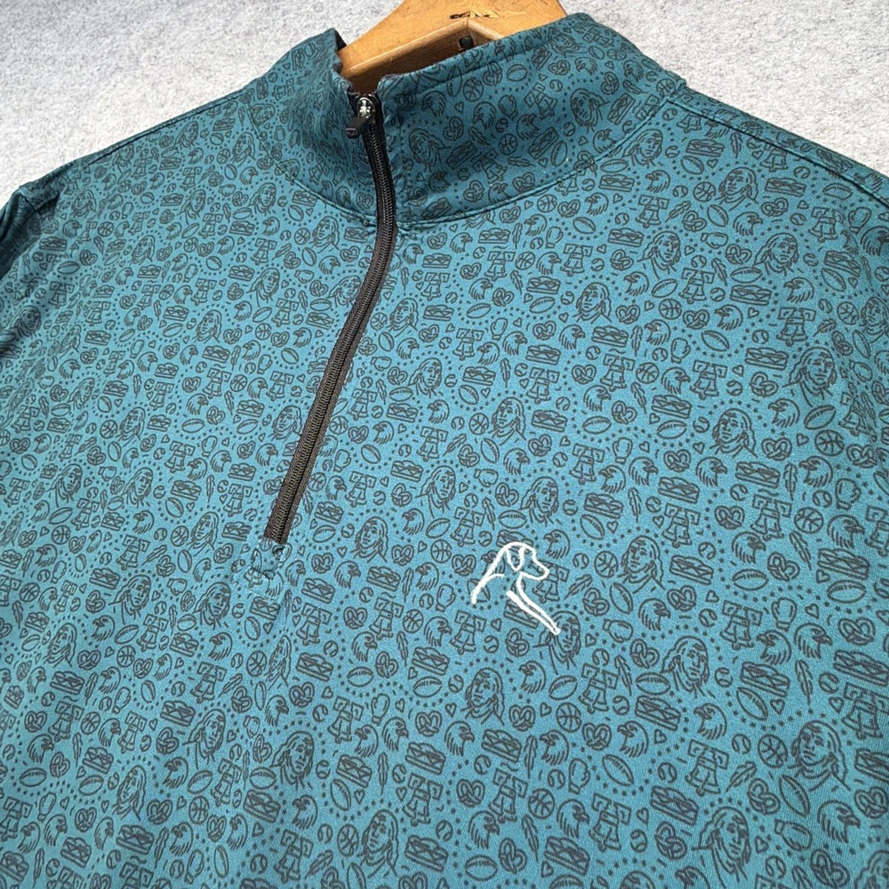 Rhoback America Print Pattern AOP USA Polo Golf Shirt Medium Mens Blue